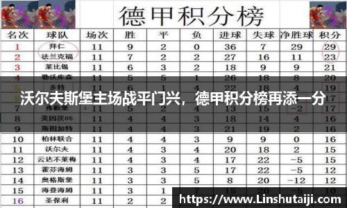 沃尔夫斯堡主场战平门兴，德甲积分榜再添一分